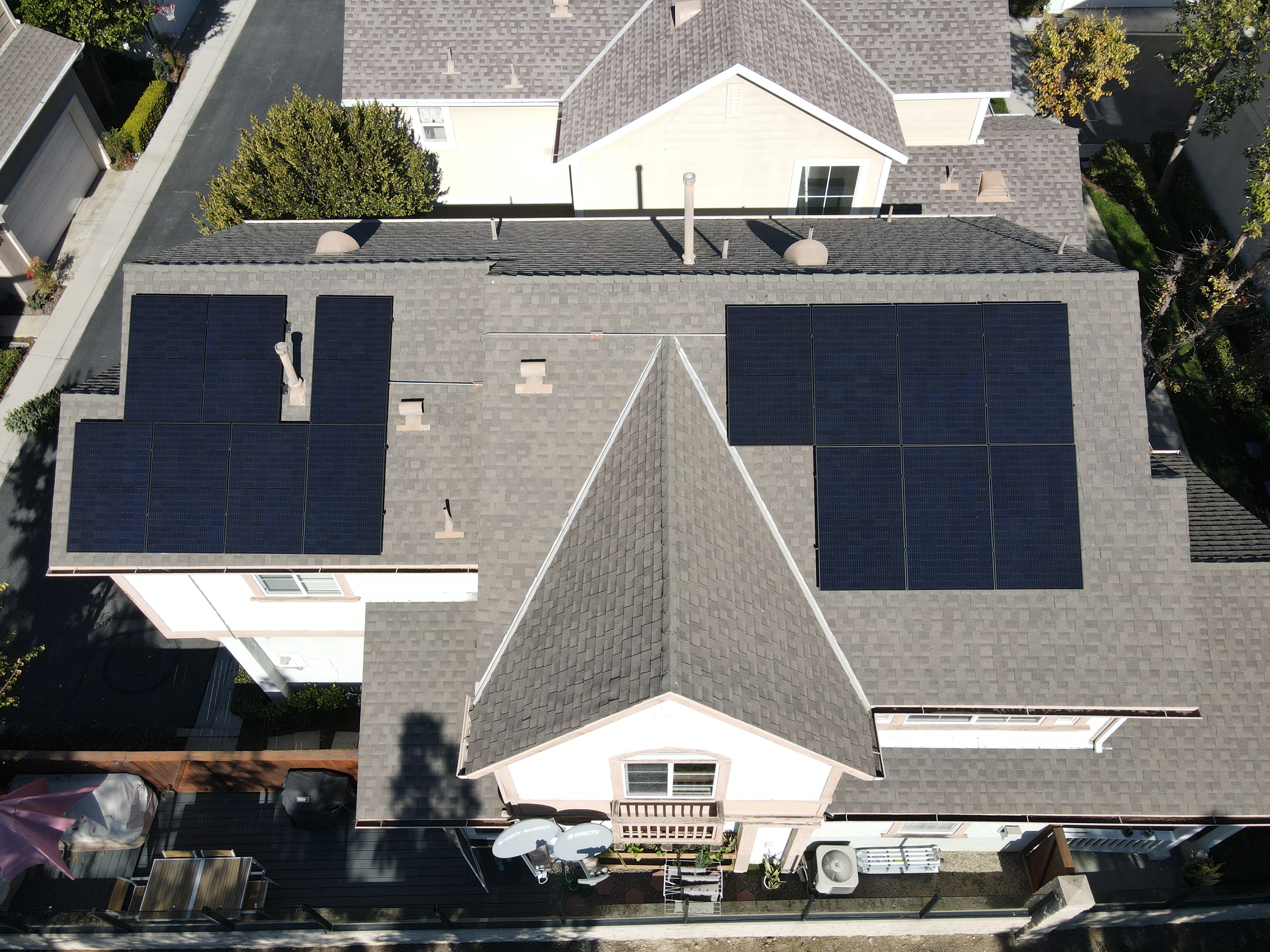 Aerial view of rooftop solar installation on a Bay Area home